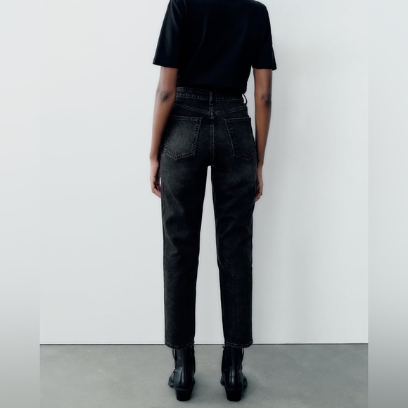 Zara Mom Fit Jeans Straight Leg Ripped Black - Picture 3 of 12